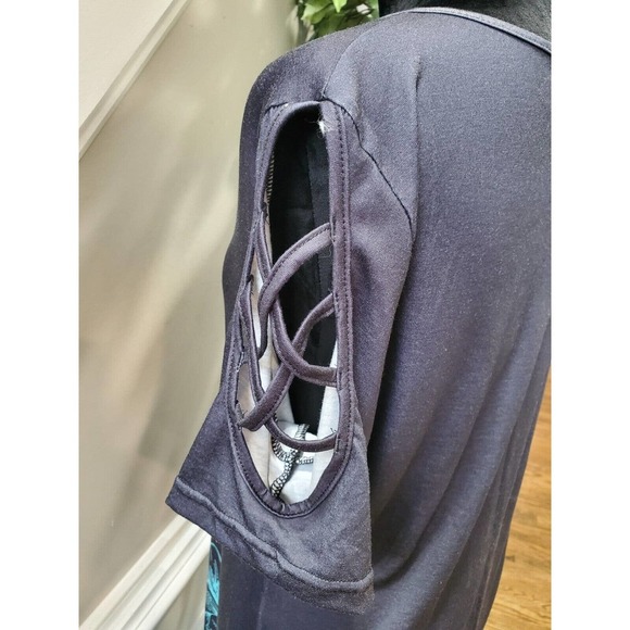 SHEIN Women Black & Blue Polyester Round Neck Short Sleeve Knee Length Dress L - Picture 8 of 11